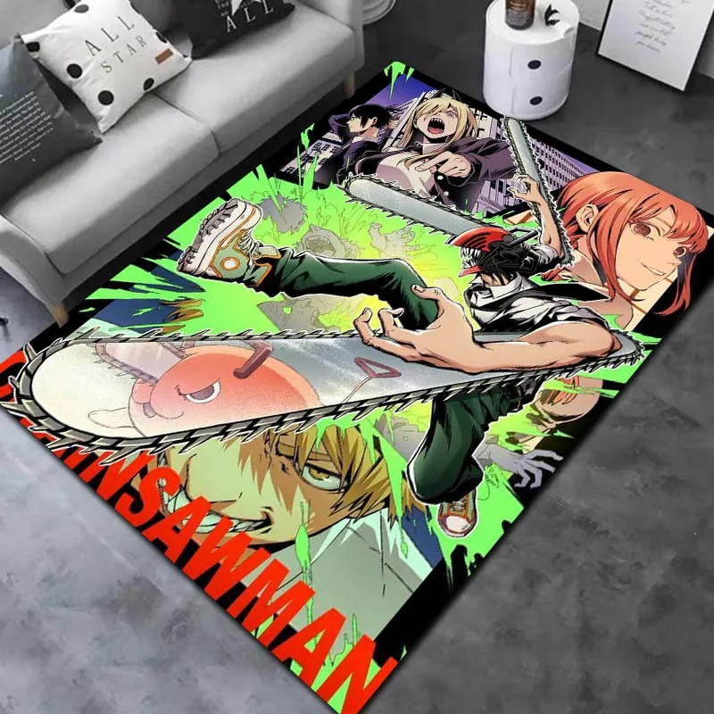 Chainsaw Man Hot Manga Art Graphic Flannel Area Rug Non-Slip Soft Floor Mat For Couch Bedroom Living Room Indoor Home Decor Gift