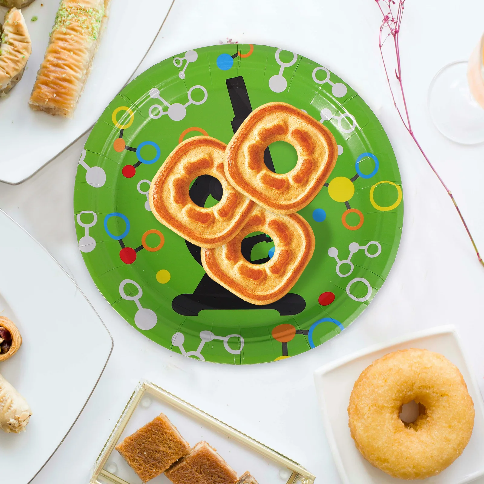 

16Pcs Science Themed Paper Dishes Disposable Plates for Kids Birthday Party Biochemistry Experiments Theme Party Tableware