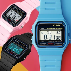 F91W Colorful LED Digital Watch for Men Women Silicone Strap Wristwatches for Couple Sports Square Wrist Band Clock Ladies Gift