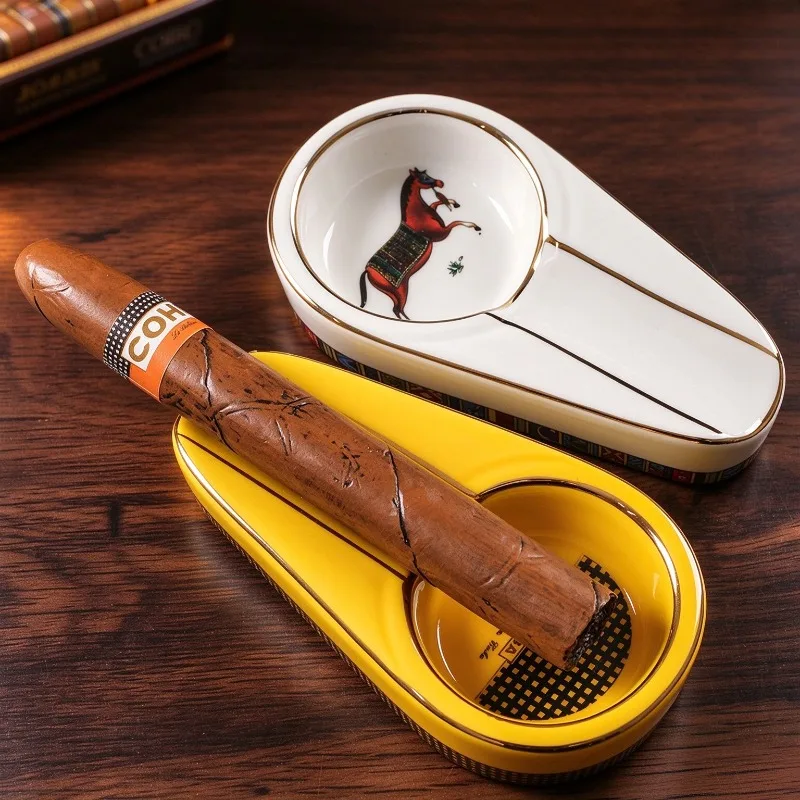 European Ceramic Cigar Ashtray Creative Portable Single Cigar Ash Tray Anti-slip Smoking Accessories for Home Office