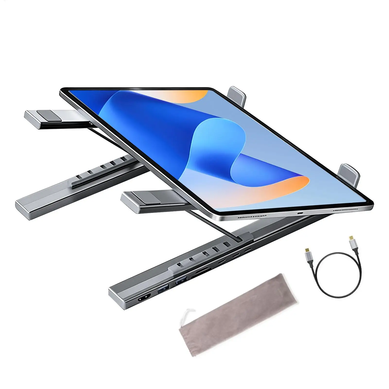 

USB C Laptop Stand with Docking Station 8 in 1 USB C Hub Holder 5Gbps Data Transfer Foldable Laptop Stand with USB Ports