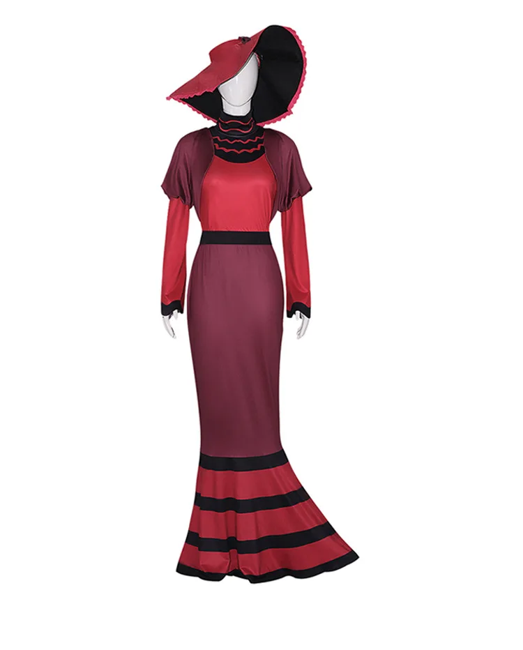 Anime Hazbin Rosie Cosplay Kostuum Hotel Cos Rode Jurk Uniform Pak Rollenspel Halloween Fantasia Party Volledige Set voor Volwassen Vrouwen