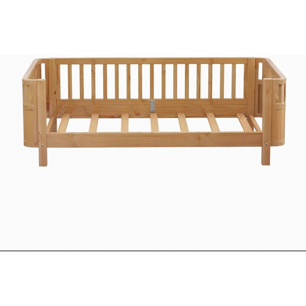 سرير مزدوج مستوحى من مونتيسوري مع قضبان جانبية قابلة للإزالة، وإطار سرير بمنصة خشبية موفرة للزاوية للأطفال #6