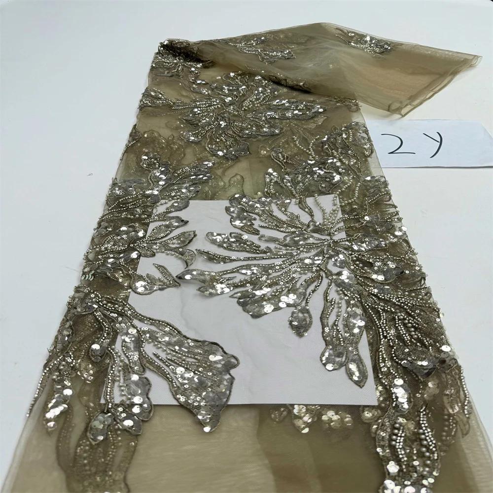 قماش دانتيل مطرز بالترتر الفرنسي الفاخر لفستان الزفاف على الطراز النيجيري الأفريقي مواد الخياطة 2 ياردات #6