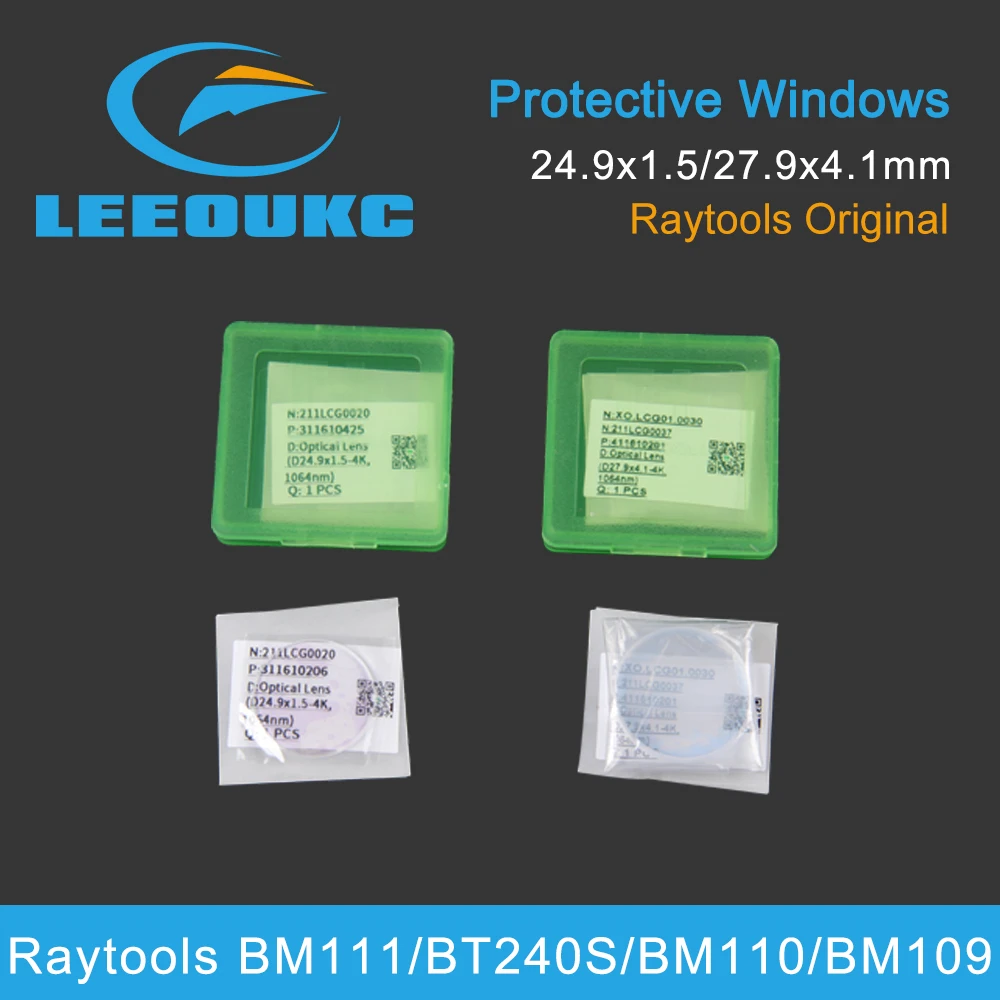 LEEOUKC 10Pcs/Lot Raytools Fiber Laser Protection Windows Lens 27.9x4.1 1064nm 211LCG0037 24.9x1.5mm 211LCG0020 For BM111/BT240S