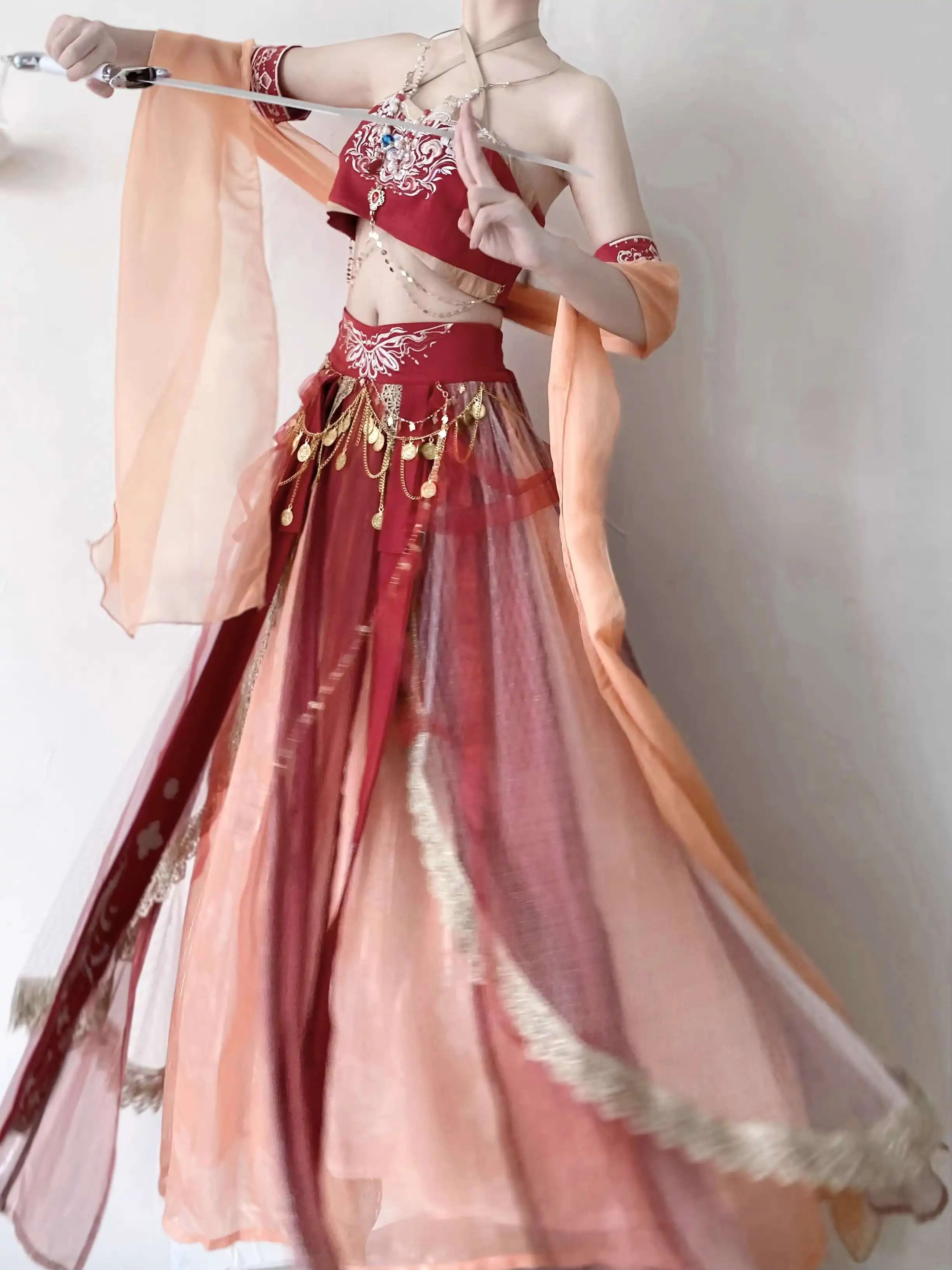 الشائعات الصحراوية Dunhuang تحلق Apsaras نمط غريب Hanfu تحسين عناصر هان الأميرة الرقص المناطق الغربية كوس تأثيري الأحمر #4