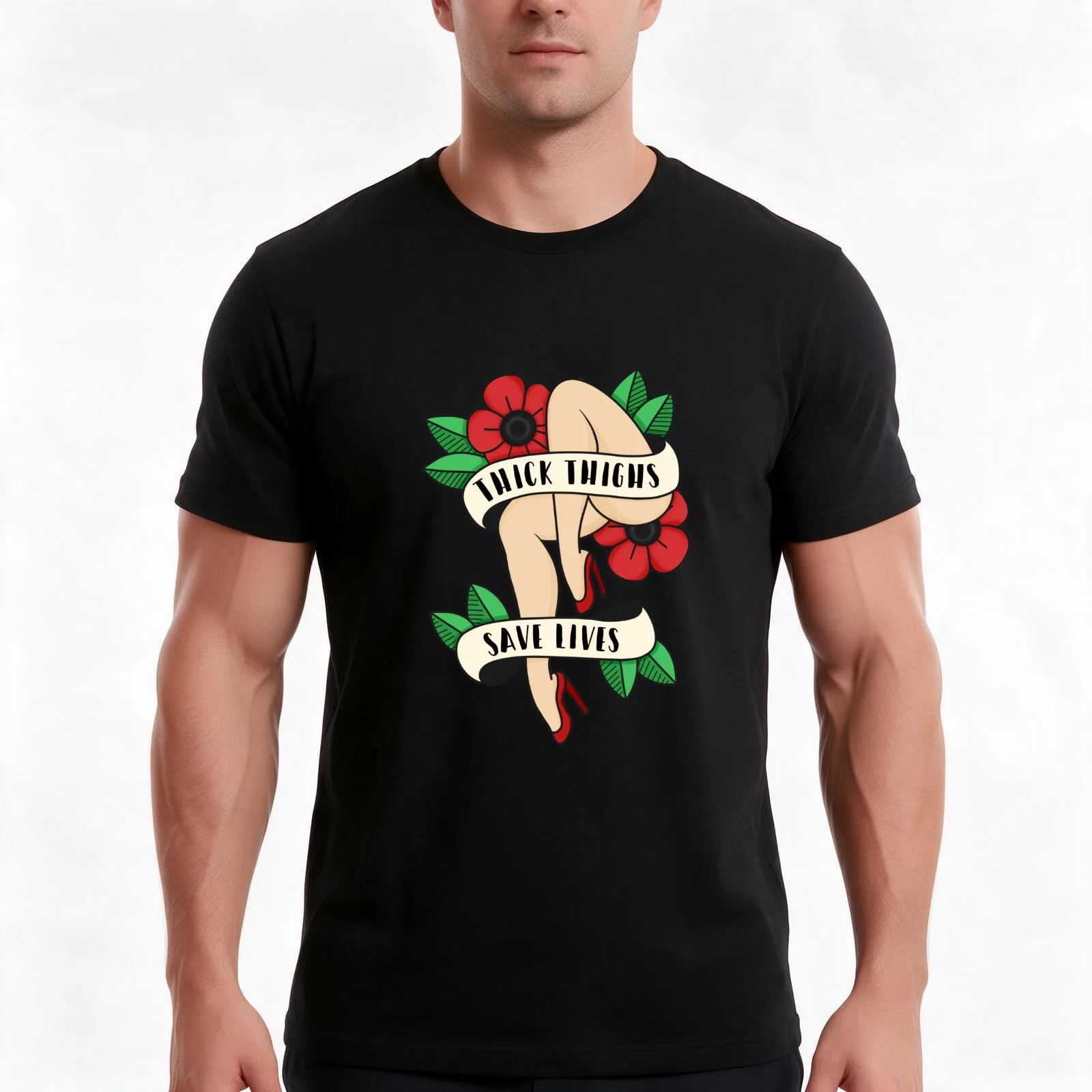 thick thighs save lives T-Shirt, Summer Casual Cotton Tee, Oversized Streetwear Tops, Vintage Graphic Print, Unisex Men Women