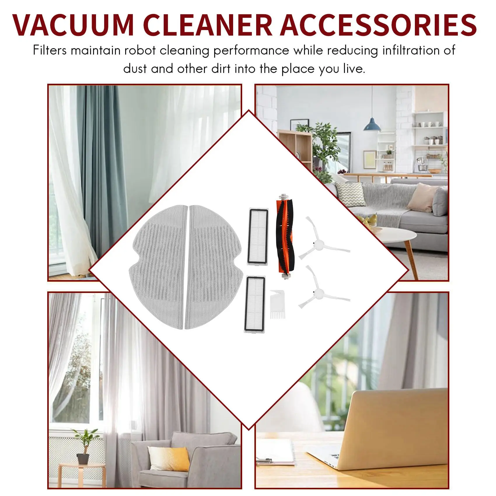 Kit de Peças de Reposição para Xiaomi Mijia 1C, Acessórios Robô, Rolo Lateral, Filtro HEPA, Escova Principal, Mop, 8Pcs