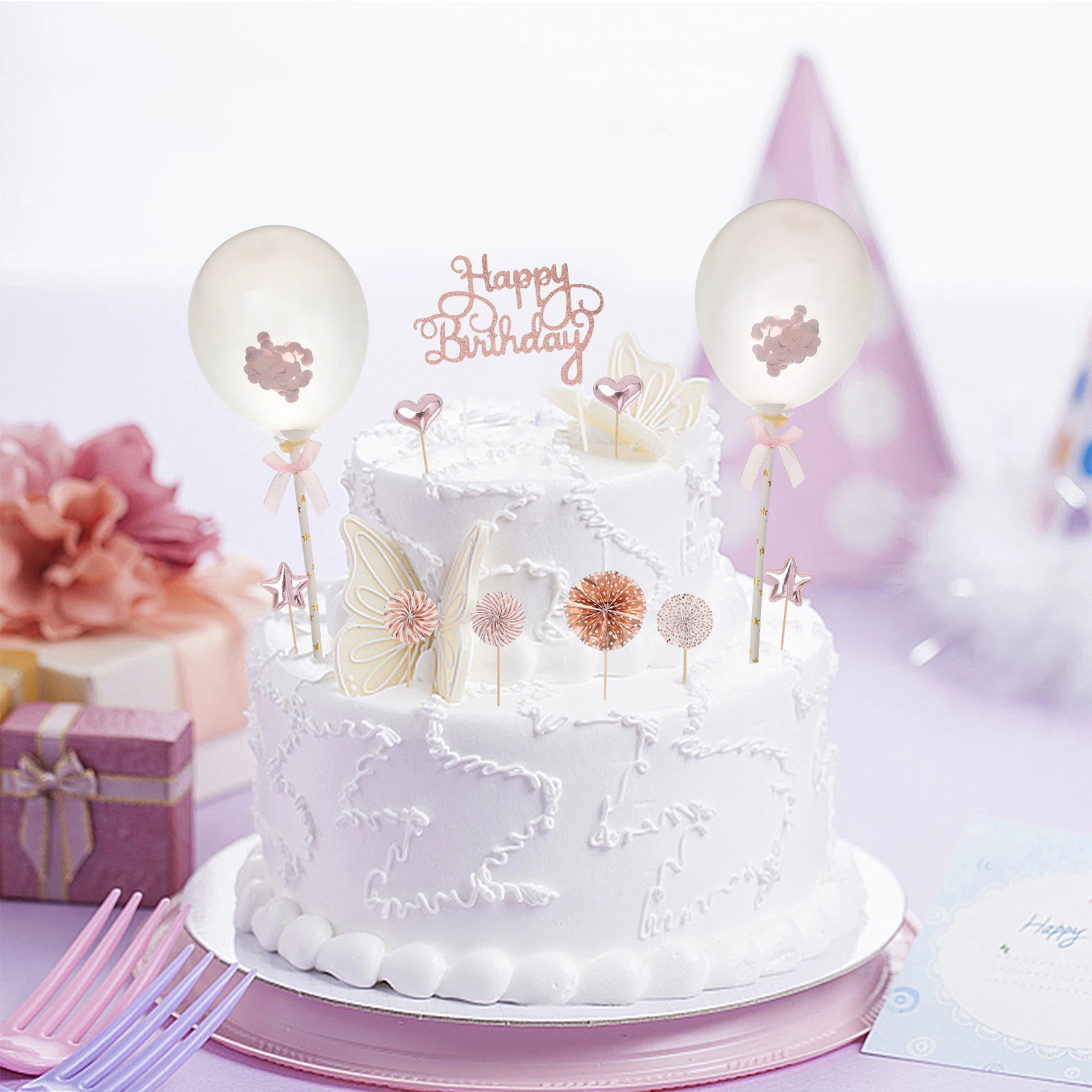 

17pcs Set Cake Happy Topper Adornment For Cake Decoration Decorative Birthday Topper Happy Birthday Party Dessert Decor
