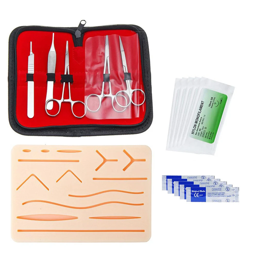 Kit de práctica de sutura para estudiantes de medicina, entrenamiento quirúrgico con almohadilla de piel de simulación, conjunto de herramientas de modelo, equipo de enseñanza educativo