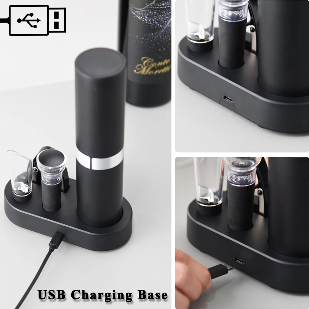 Rechargeable Base Electric Wine Opener with Storage Device Automatic Wine Corkscrew Kitchen Red Wine Bottle Opener Accessories