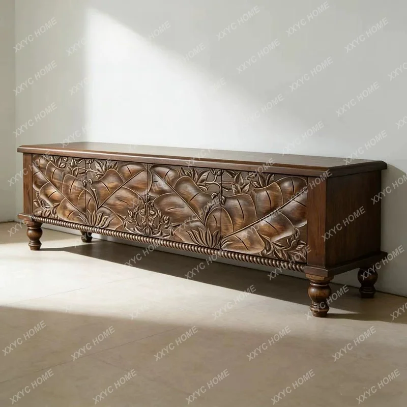 Style Furniture Carved Locker Floor Cabinet Elevated Bedroom Old Elm TV Cabinet