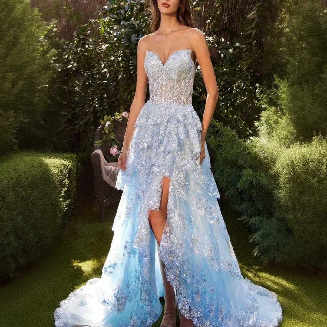 

Customized modern-style sleeveless pleated strapless A-line floor-length dress Formal Evening Dresses Birthday Party Prom Gowns