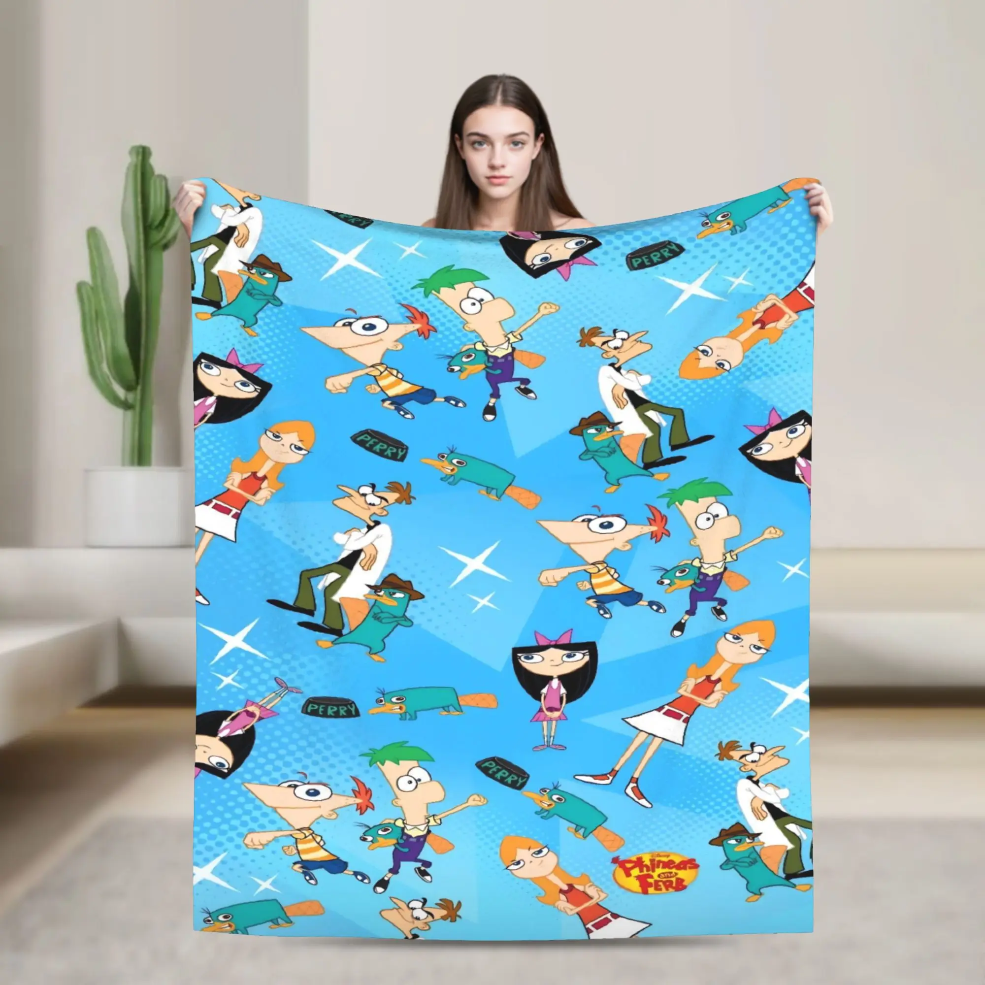 Perry the Platypus Flannel Blanket Spring Phineas and Ferbs Warm Soft Bedding Throws for Children Living Room Fluffy Bedspread