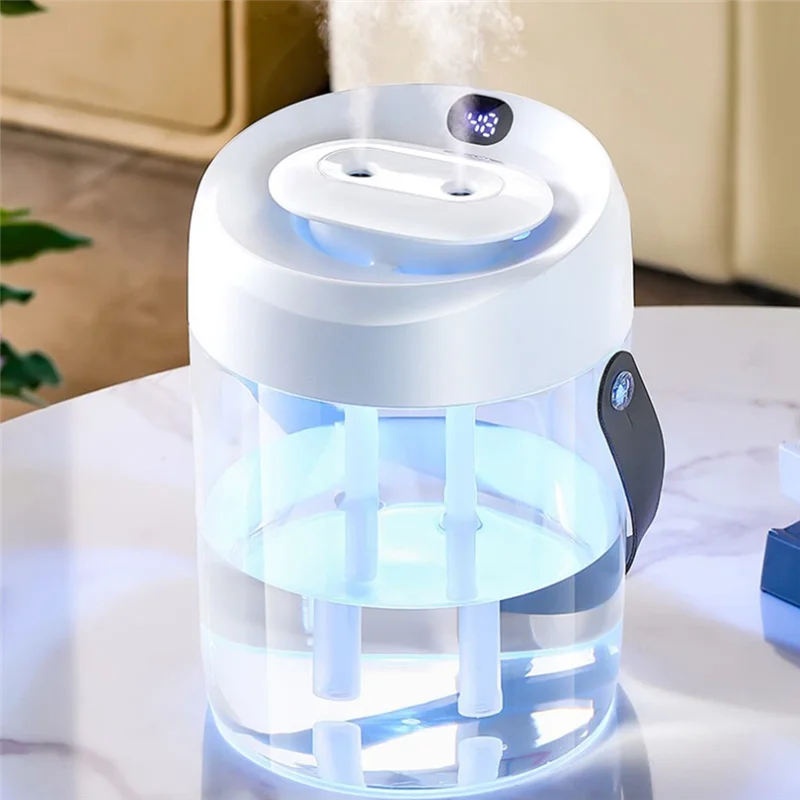 A44T White 2L Double Nozzle Humidifier Office Desktop Portable Air Atomizer USB Chargeable Digital Display Humidification Nebuli