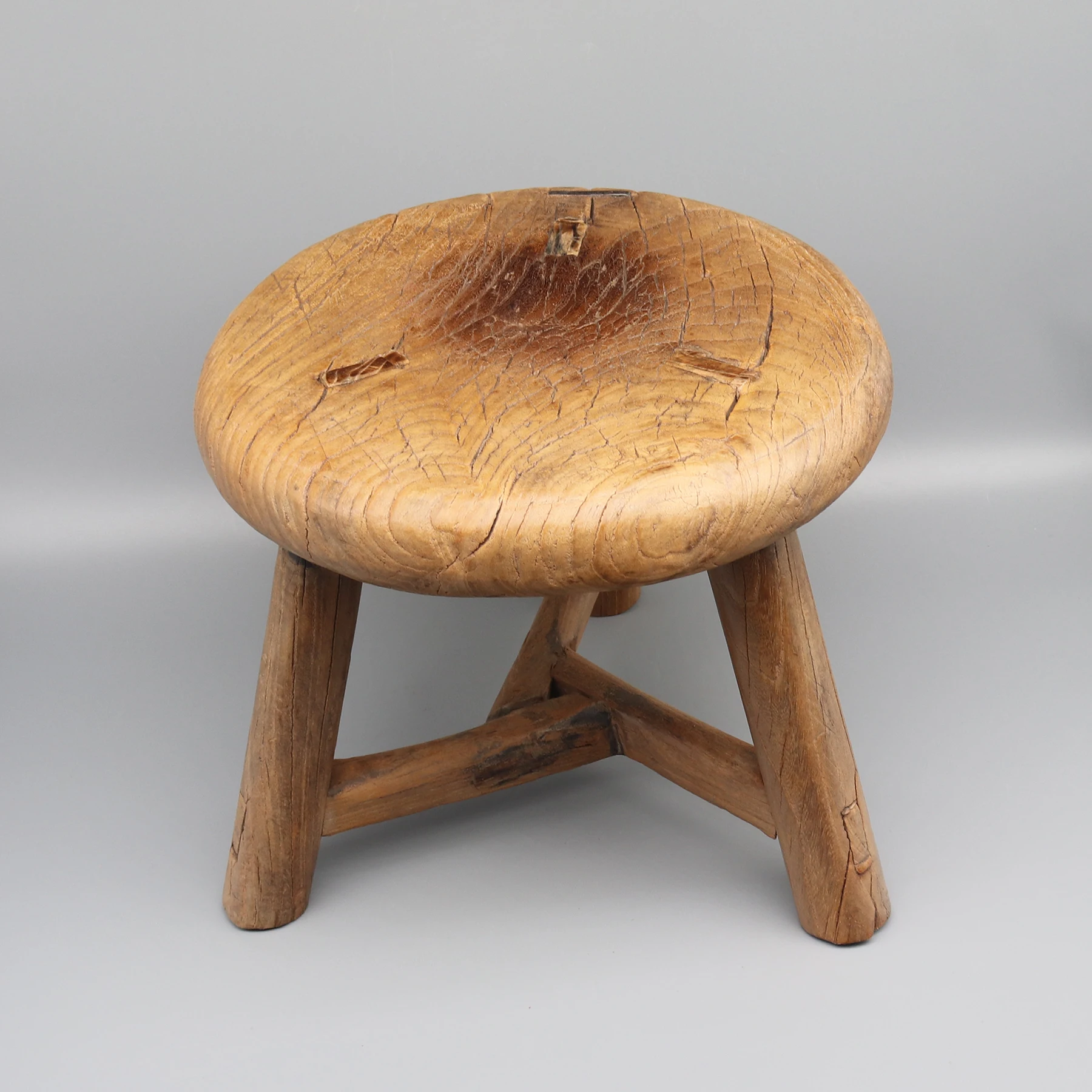 Sturdy Round Stool, Small Side Table, Old
