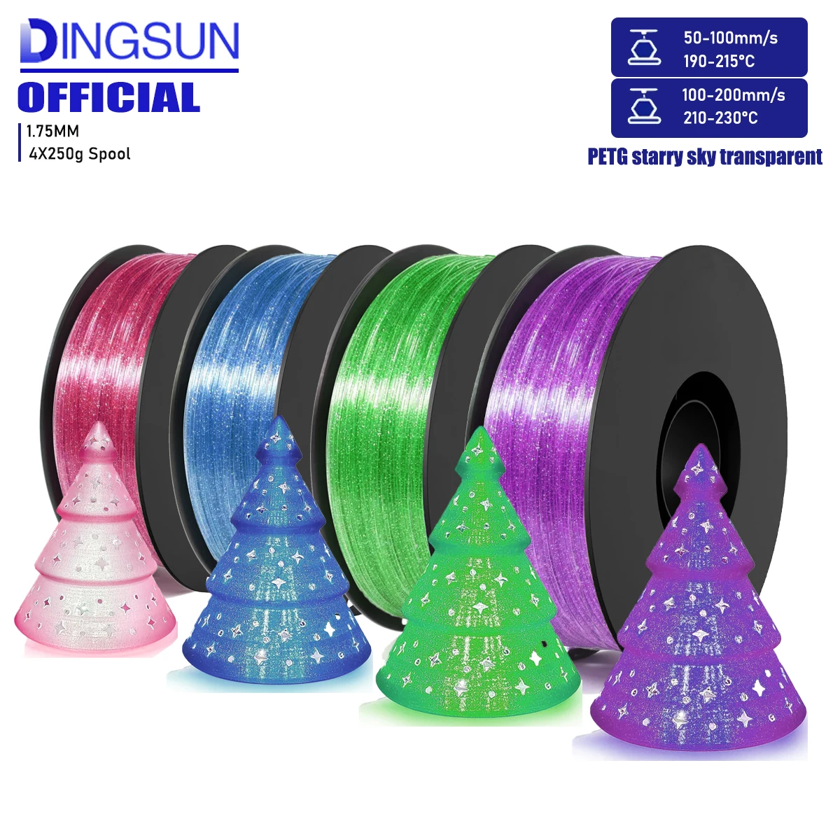 3D Printer PETG Filament Transparent Gradient 1.75mm High Light Transmittance 3D Printing Filament 250g/500g/1000g Spools