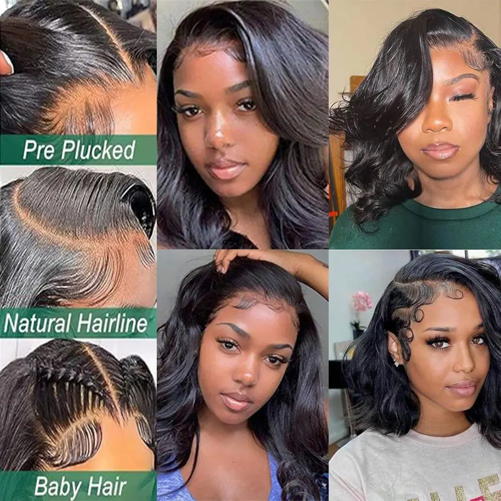 13X4 Body Wave Transparant Kant Kant Voorkant Pruiken Menselijk Haar 200% Dichtheid Bob Pruiken Menselijk Haar Pre Geplukt Korte Bob Natuurlijke Kleur