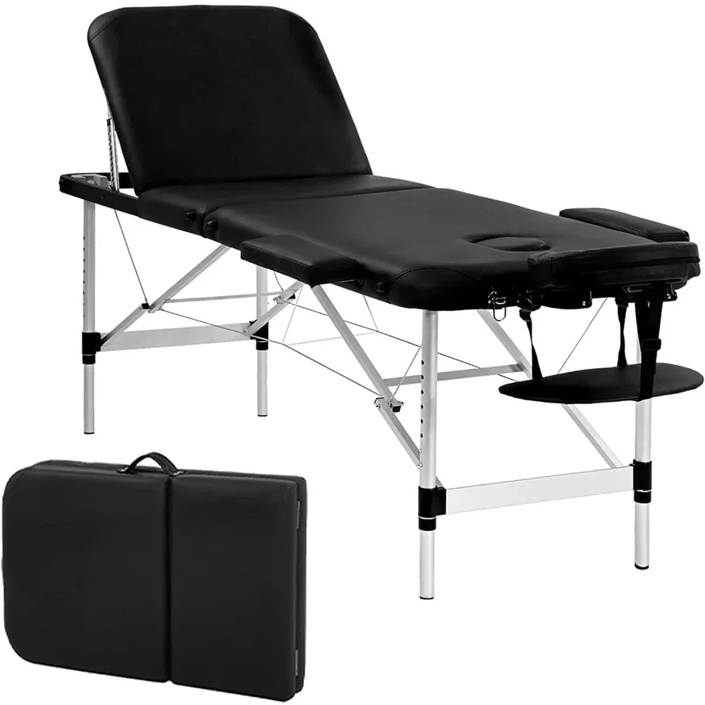 

Massage Table, Portable Spa Bed, Aluminium 3 Folding Lash Bed Height Adjustable Spa Table with Non-Woven Bag