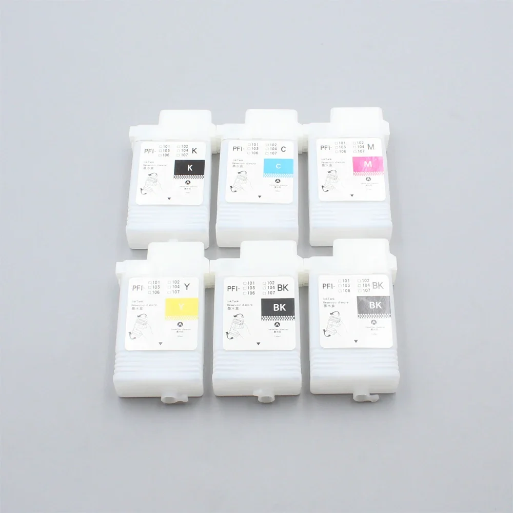 Solvent 130ml PFI106 refillable ink cartridge with PFI 106  chips  for Canon IPF6300 IPF6350 IPF6400 6400S Printer 12  colors