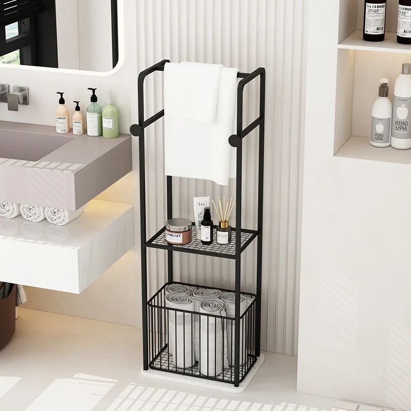 Multifunctional Bathroom Storage Rack Nordic Basket Towel Rack Floor Floor Toilet Light Luxury