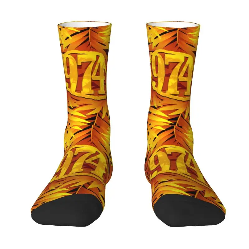 974 Yellow Tropikal Leaves Mens Crew Socks Unisex Fashion Reunion Island Spring Summer Autumn Winter Dress Socks