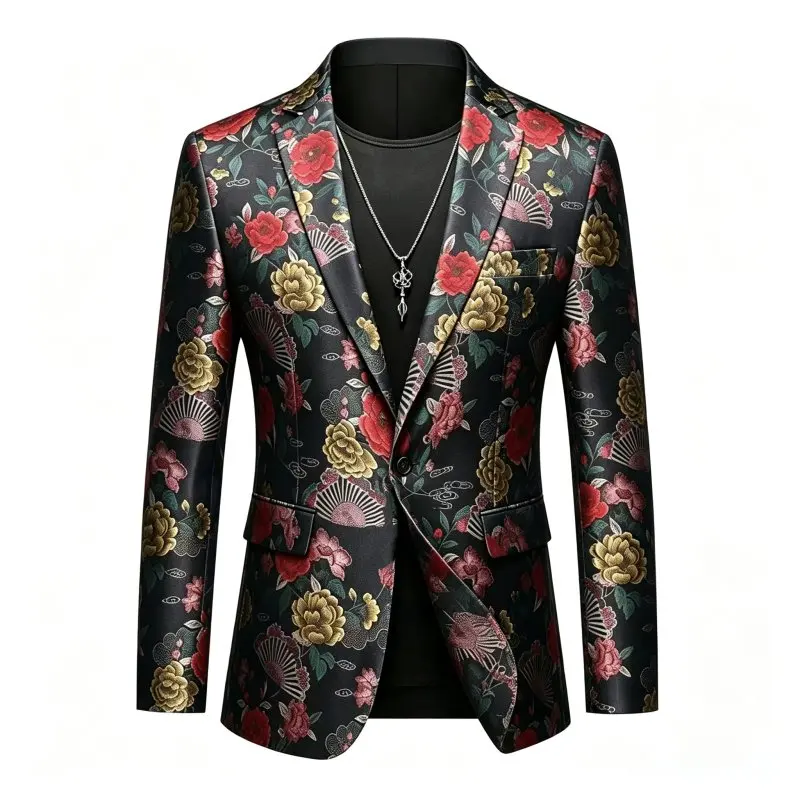 Plus Size 6XL-M Autumn New Men Luxury Fashion Printed Suit Jacket High Quality Paisley Floral Printed Party Men Suit Coat Tuxedo