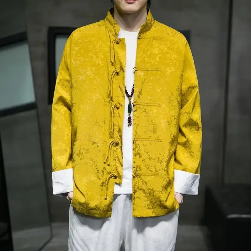 

Новый пиджак Тан из ледяного шелка в китайском стиле, мужской китайский стиль с длинными рукавами, мужской ретро-стиль, молодежная древняя ткань для чая и дзен