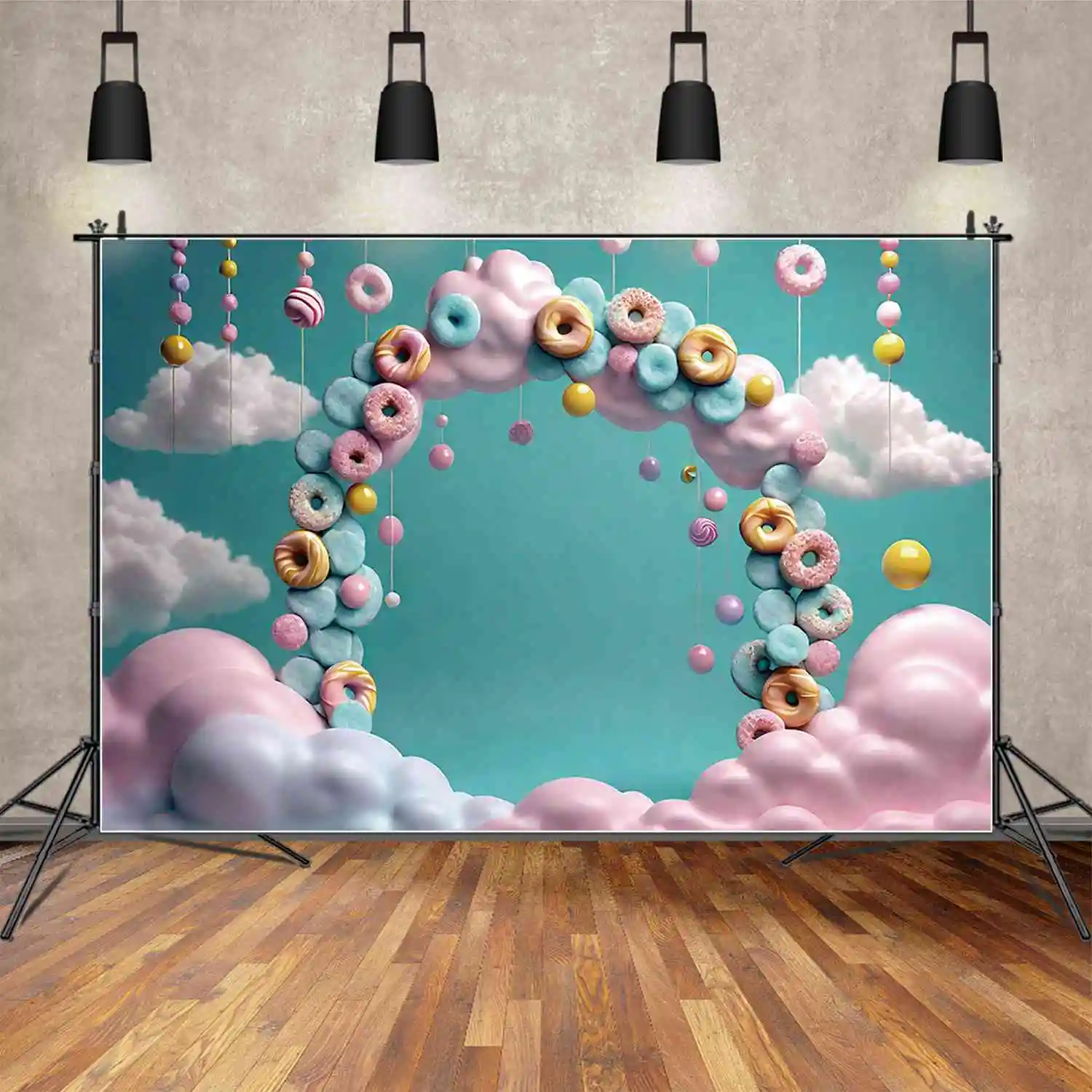 MOON.QG Sweets Cloud 1 St Birthday Backdrops Baby Shower Candyland Donut Lollipop Backgrounds Customized Party Photozone Props