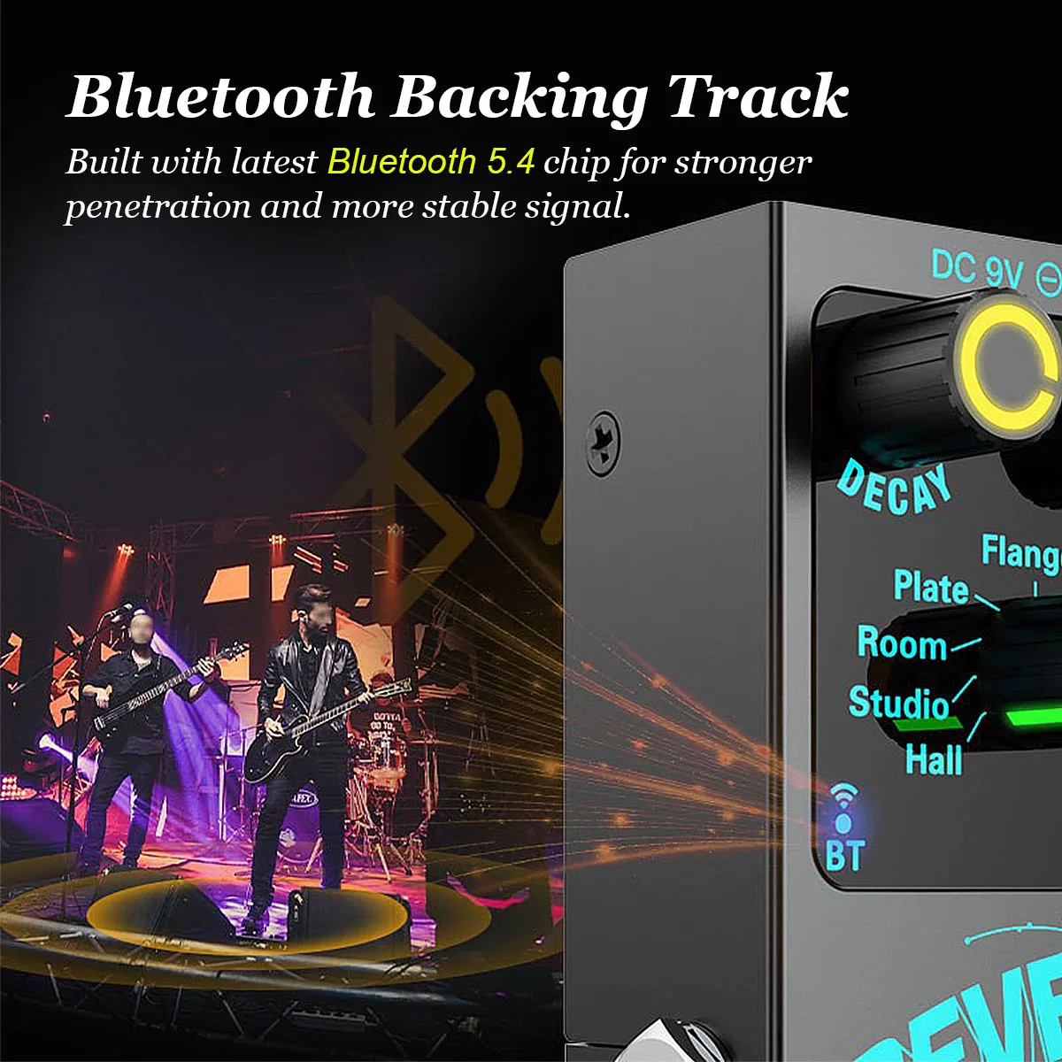 Miwayer Reverb Stereo Reverb Pedal – 9 Algorithms incl. Flanger/Echo/Studio, Mix & Decay Controls, BT 5.4, LED Glow - view 6