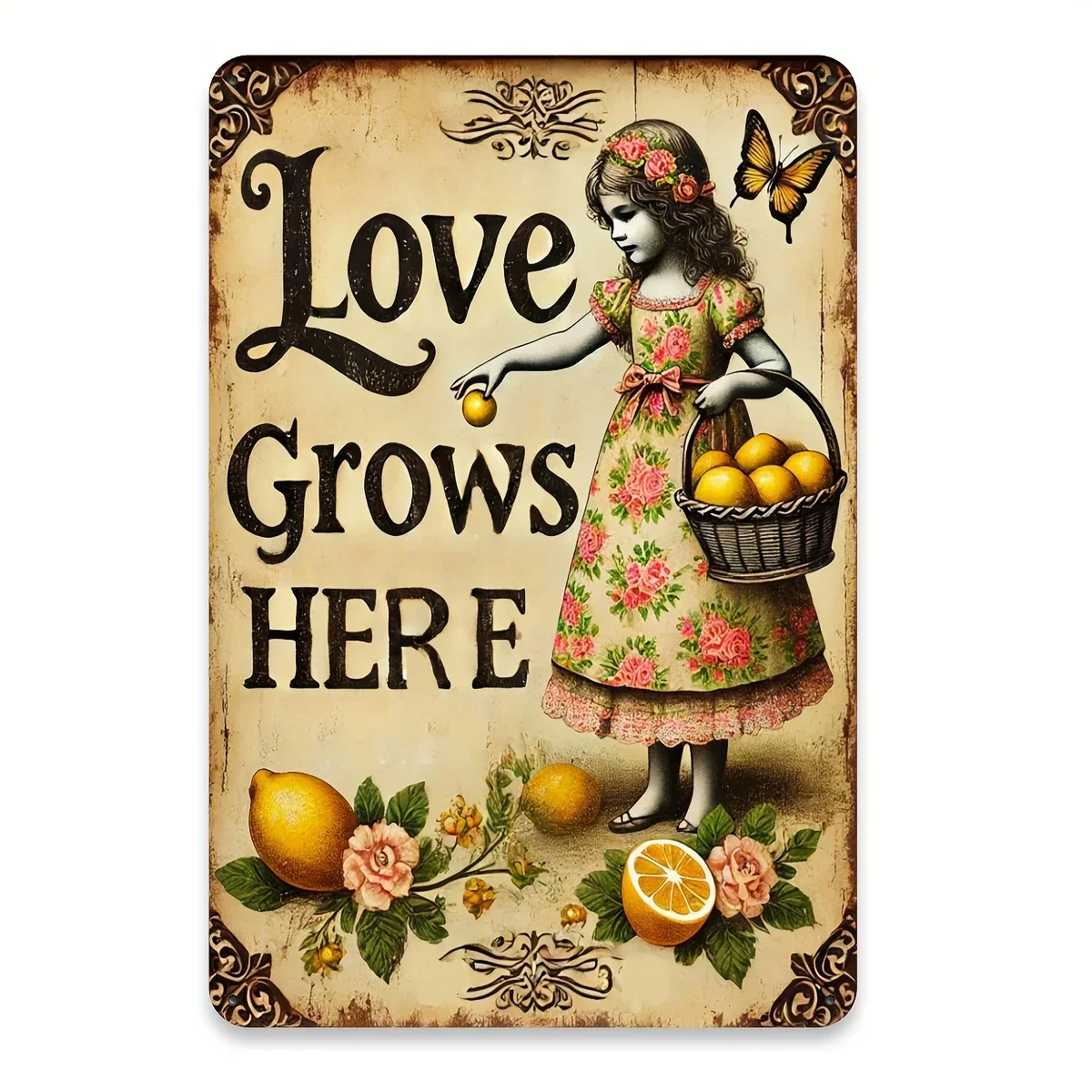 

Vintage Style Love Grows Here Metal Signs Home Garden Cafe and Outdoor Spaces Decorative Wrought Iron Wall Art Size 8x12 Inches