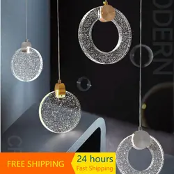 Modern Led Crystal Pendant Light for Bedroom Bedside Hanging Lamp Fixture Luminaire Round Living Shop Bathroom Decoration Nordic