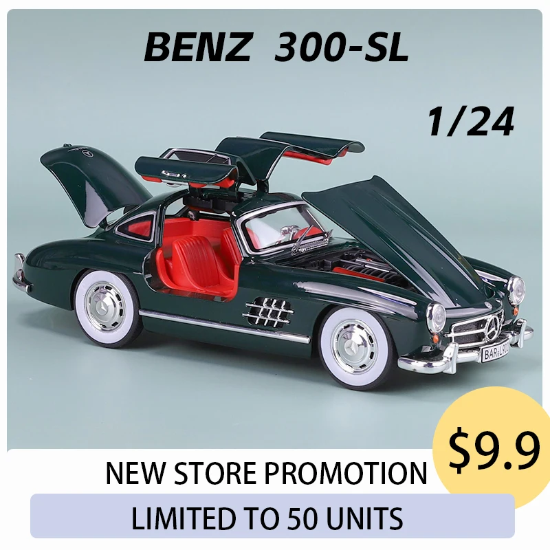 1:24 Ben 300SL z Super Vintage Alloy Car Model Diecasts Vehicle Hot Wheels Fast Furious Gift Toys Sound Light Premium Collection