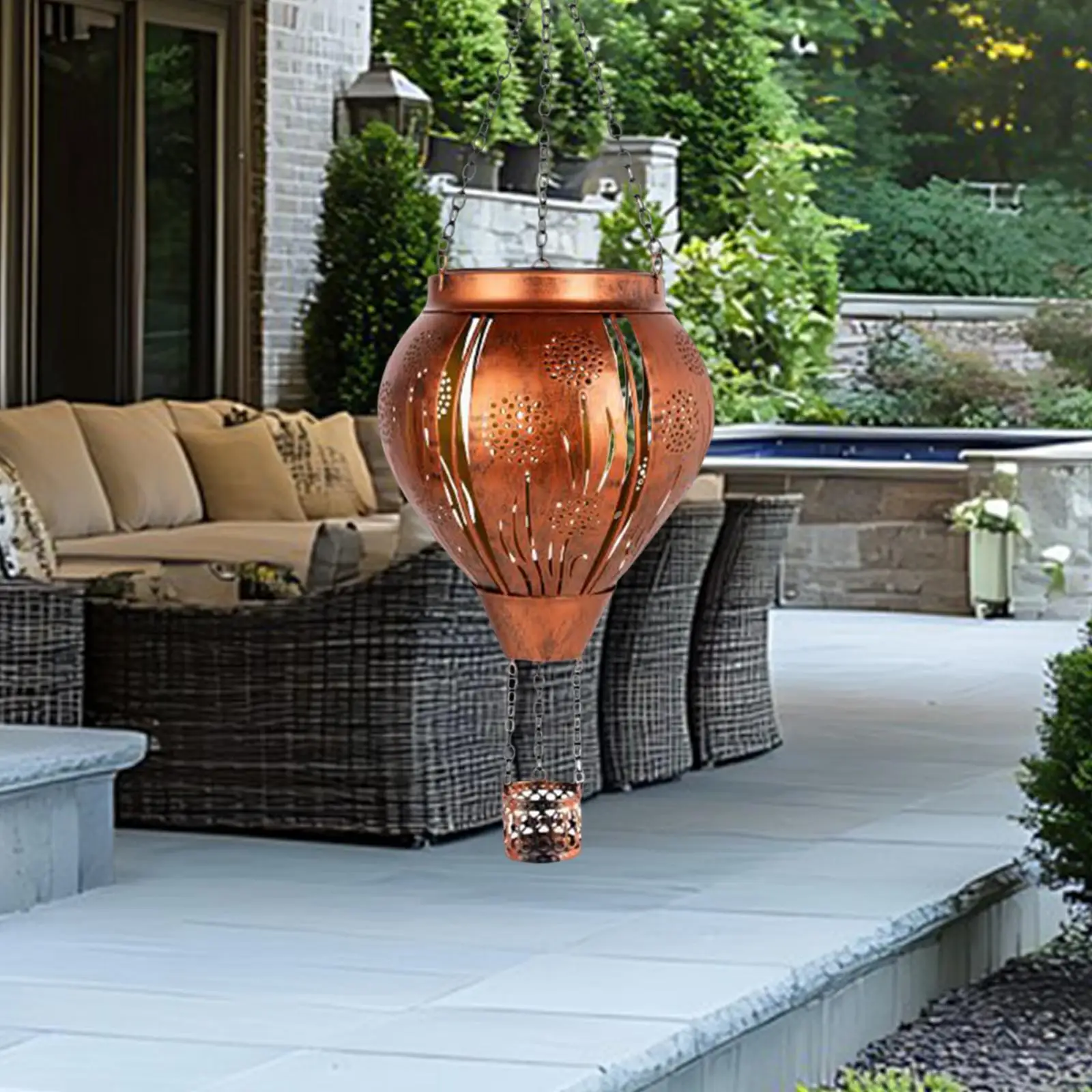 Metal Solar Hot Air Balloon Hanging Lamp Hollow Pattern Multipurpose Sturdy for