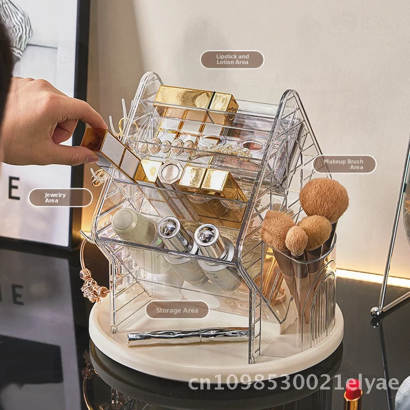 

Rotating Desktop Cosmetic Storage Box Multi-Functional Transparent Plastic Jewelry Organizer High-End Sundry Container