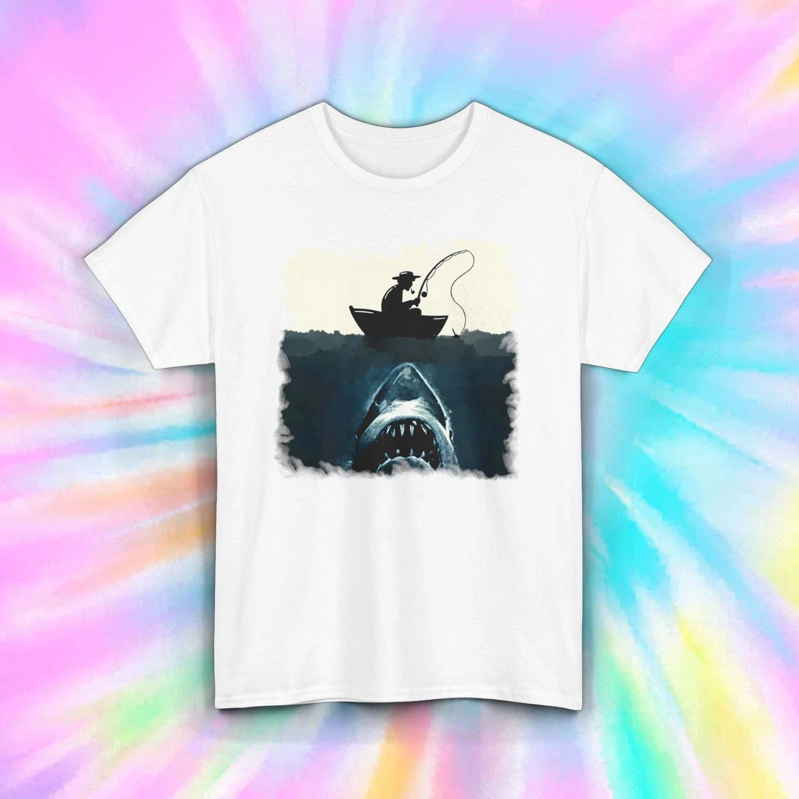 

Great White Funny Fishing Vs. Shark Graphic Printing Summer Luxury Brand Cotton Men's and Women's T-Shirts Short Sleeves Street