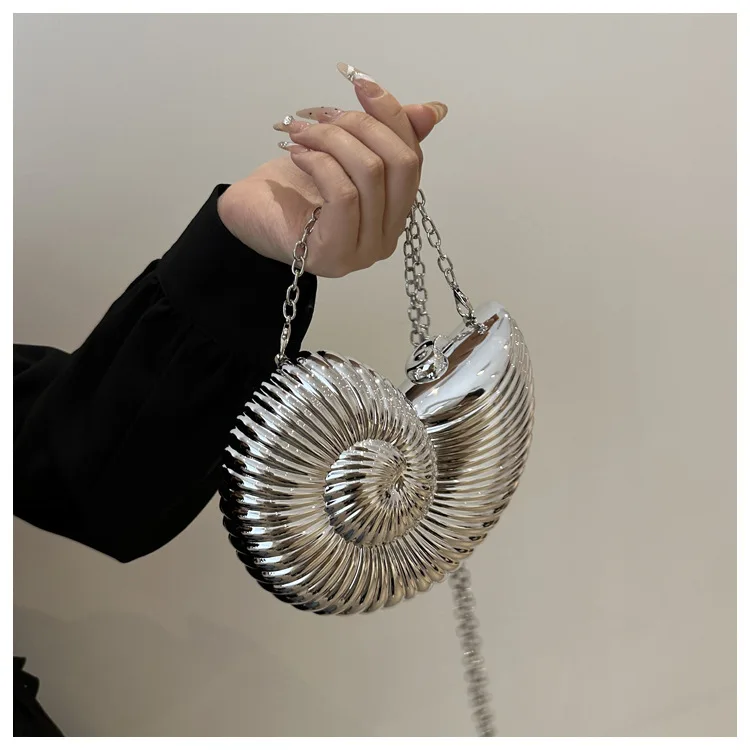 Lawaia-Sac rigide en PVC, sacoche à bandoulière en forme d'escargot de mer alertes onale, en métal acrylique brillant, pour clé et téléphone, 16cm