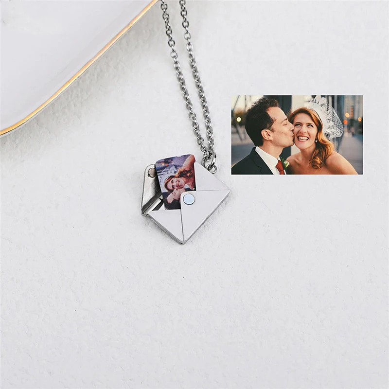 Custom Envelopes Necklace Color Picture Photo Print Name Words Engraved Personalized Card Memory Inside Message Christmas Gift