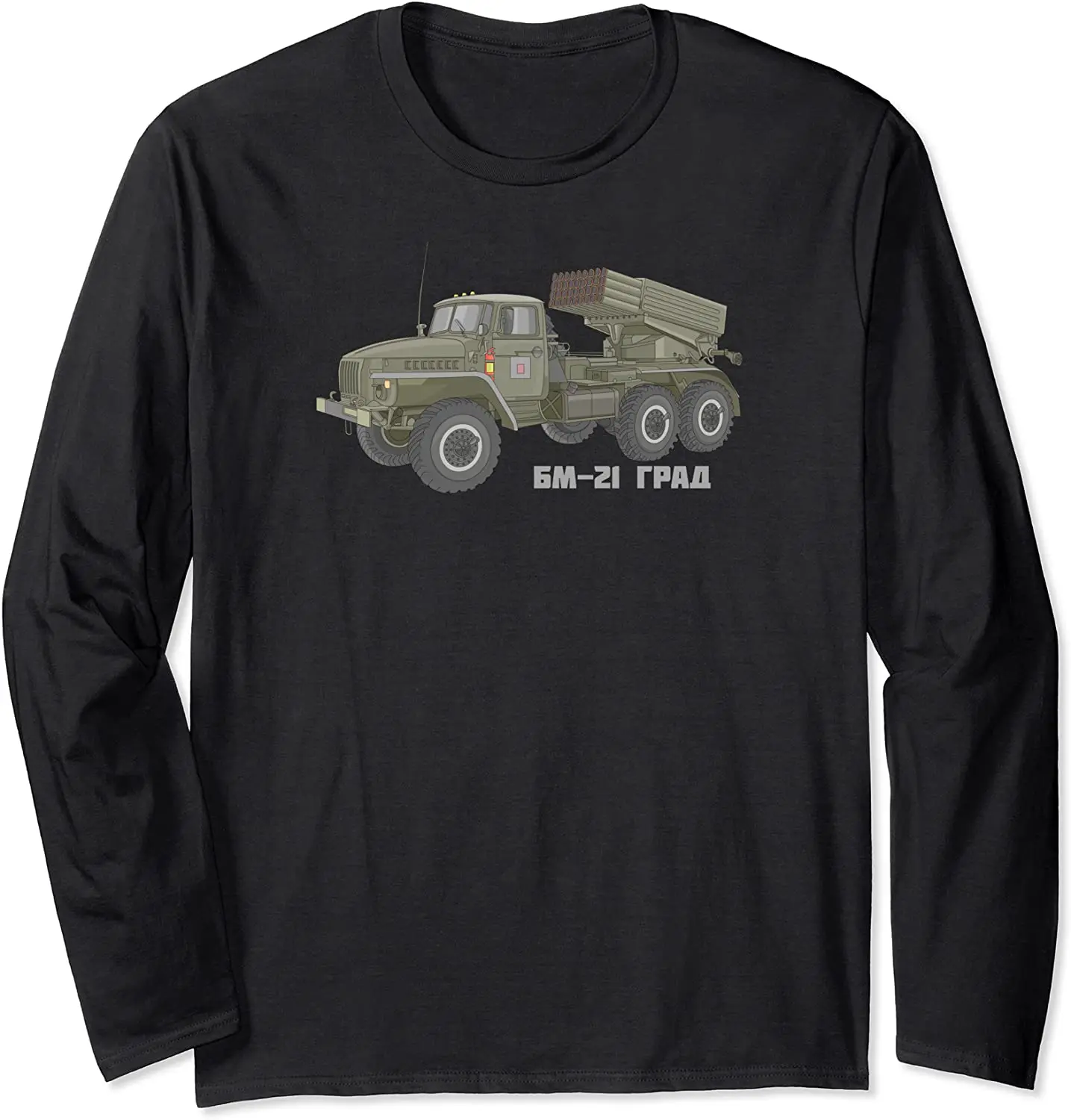 

BM-21 Grad Russian Multiple Rocket Launcher Russian Text T-Shirt. Premium Cotton Long Sleeve O-Neck Mens T Shirt New S-3XL