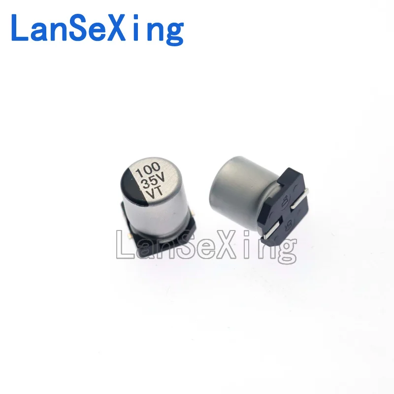 Capacitor eletrolítico de alumínio, SMD 35V, 100UF, 6,3*7,7mm, 6*7mm