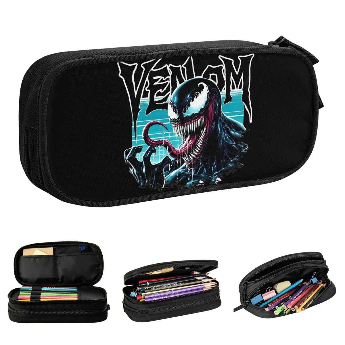 Venom Symbiote Ready For Carnage Parasite Spider Pencil Case Pencilcases Pen Box for Boy Bag Students School Zipper Accessories