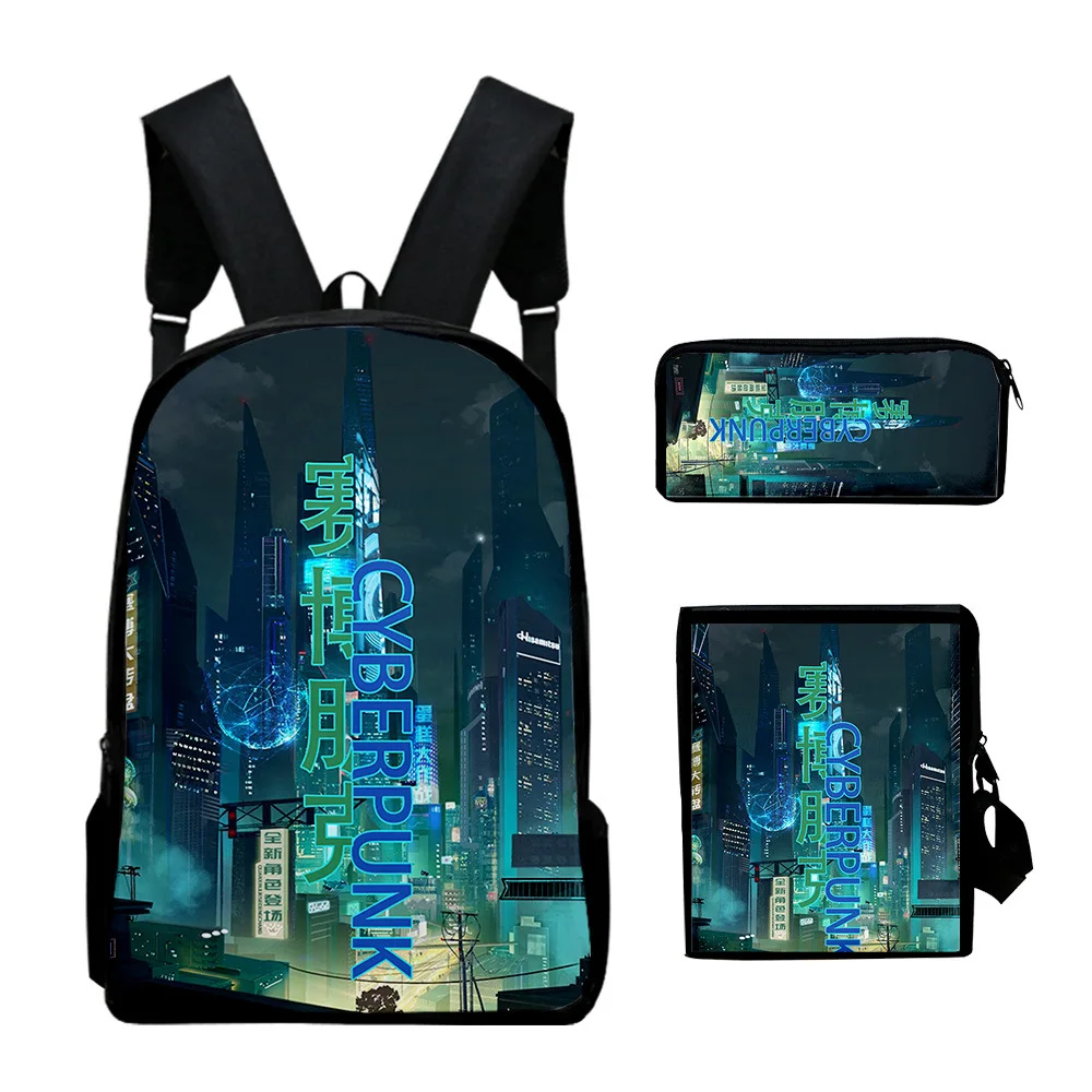 Harajuku Popular Cool Cyberpunk 3D Print 3pcs/Set pupil School Bags Laptop Daypack Backpack Inclined shoulder bag Pencil Case