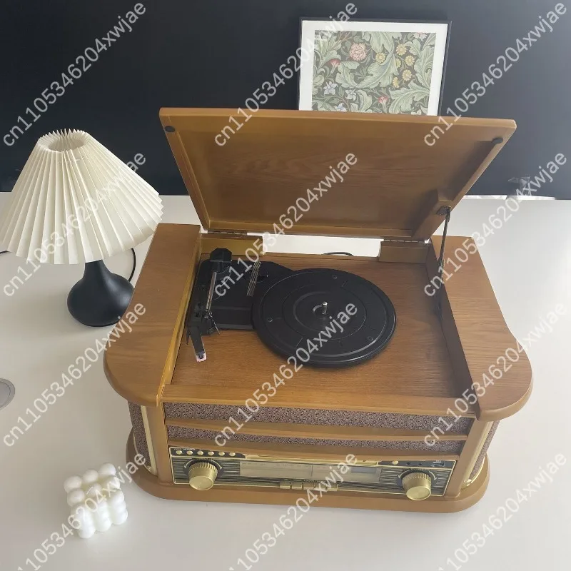 Multifunctional Retro Vinyl Turntable Wireless Bluetooth Speaker All In One Phonograph Support CD Cassette Home Audio Player