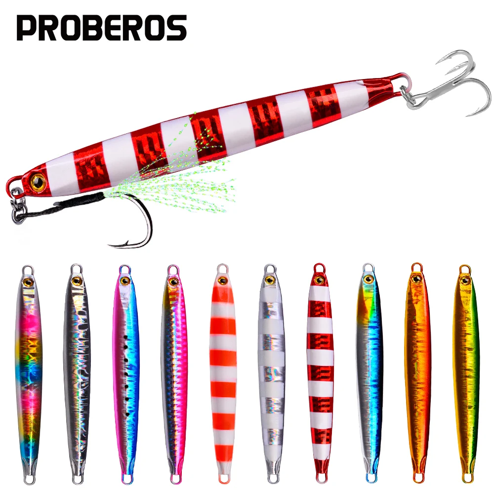 

PROBEROS 1PC Slow Cast Jigging Bait 10g-20g-30g-40g-60g Long Metal Jig Fishing Lure Artificial Hard Bass Pike Fishing Tackle