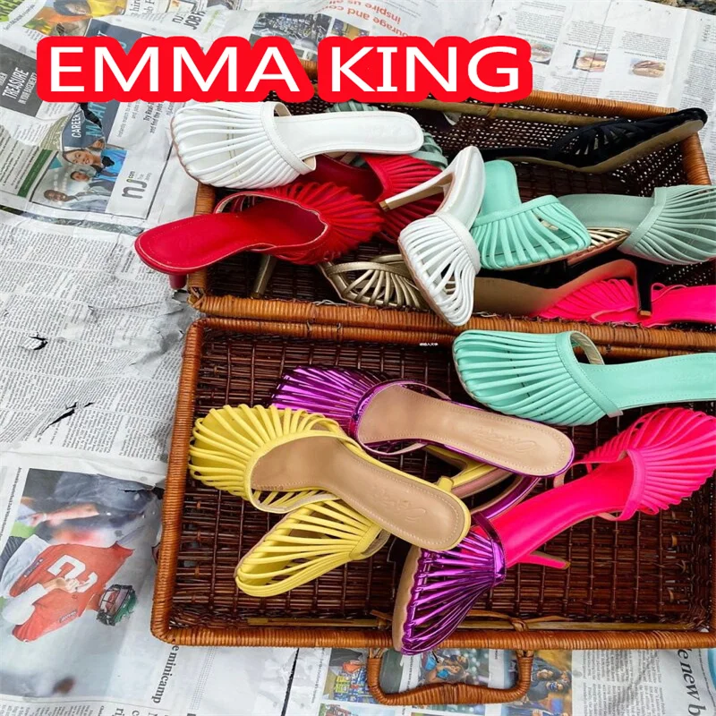 شباشب نسائية بكعب عالي بمقدمة مربعة 2024 جديدة بخيوط رفيعة بلون سادة صنادل صيفية مثيرة مقاس 46 #5