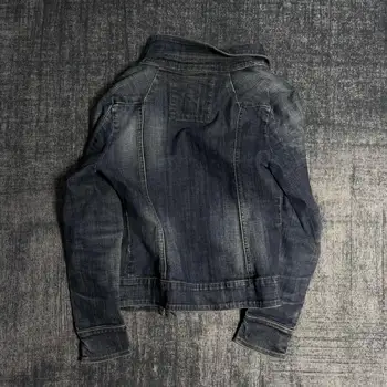 Y2K Vintage Blue Denim Jacket Women Harajuku Fashion  Short Multi Zip Zipper Coat Gothic Punk Sexy Slim Fit Stand Collar Jacket 3