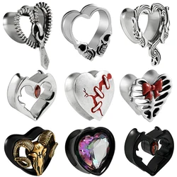PAIR Stainless Steel Heart-shaped Nine Styles Ear Tunnels Plugs Ear Stretchers Gauges Expander Flared Body Piercing Jewelry