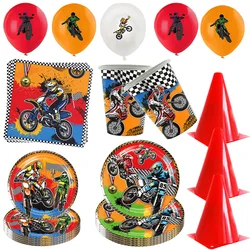 Artículos de fiesta temáticos para motocicletas, platos de comida, tazas de vajilla, pasteles, blusas, pancartas, globos de motocicleta, decoraciones de cumpleaños para bicicletas todoterreno