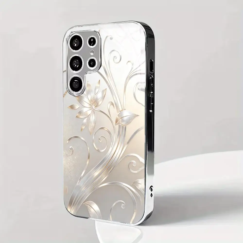 Elegant Metallic Flower Swirl  Phone Case for Samsung Galaxy S24/ S24 Ultra/ S25FE/S25 /S25 Ultra / S26/S26 Ultra/S26 Plus