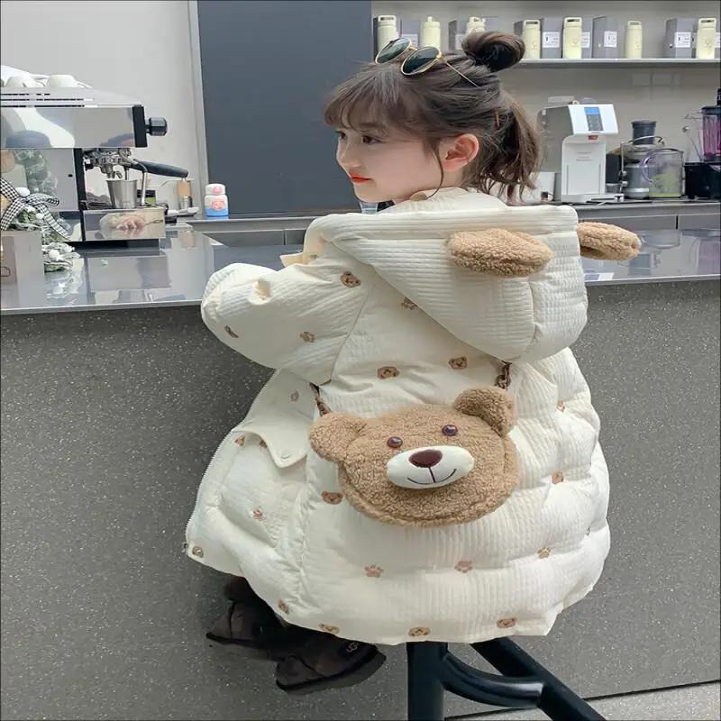 

Стеганая куртка для девочек, осенне-зимняя теплая куртка с милым принтом, верхняя одежда с капюшоном, удобные топы, детская одежда для детей 4-12 лет